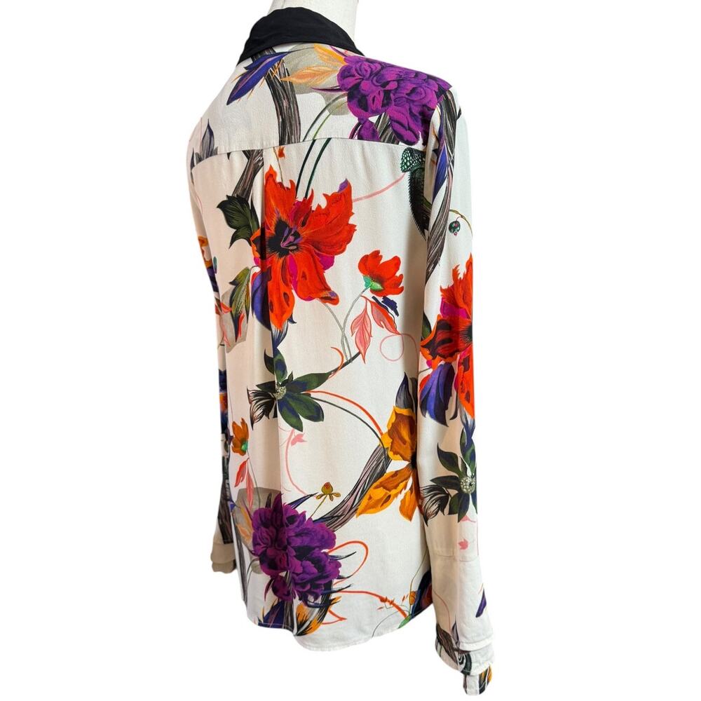REISS Lupa Blouse US 6 Floral Botanical Print 100% Viscose Black Collar - Picture 8 of 12